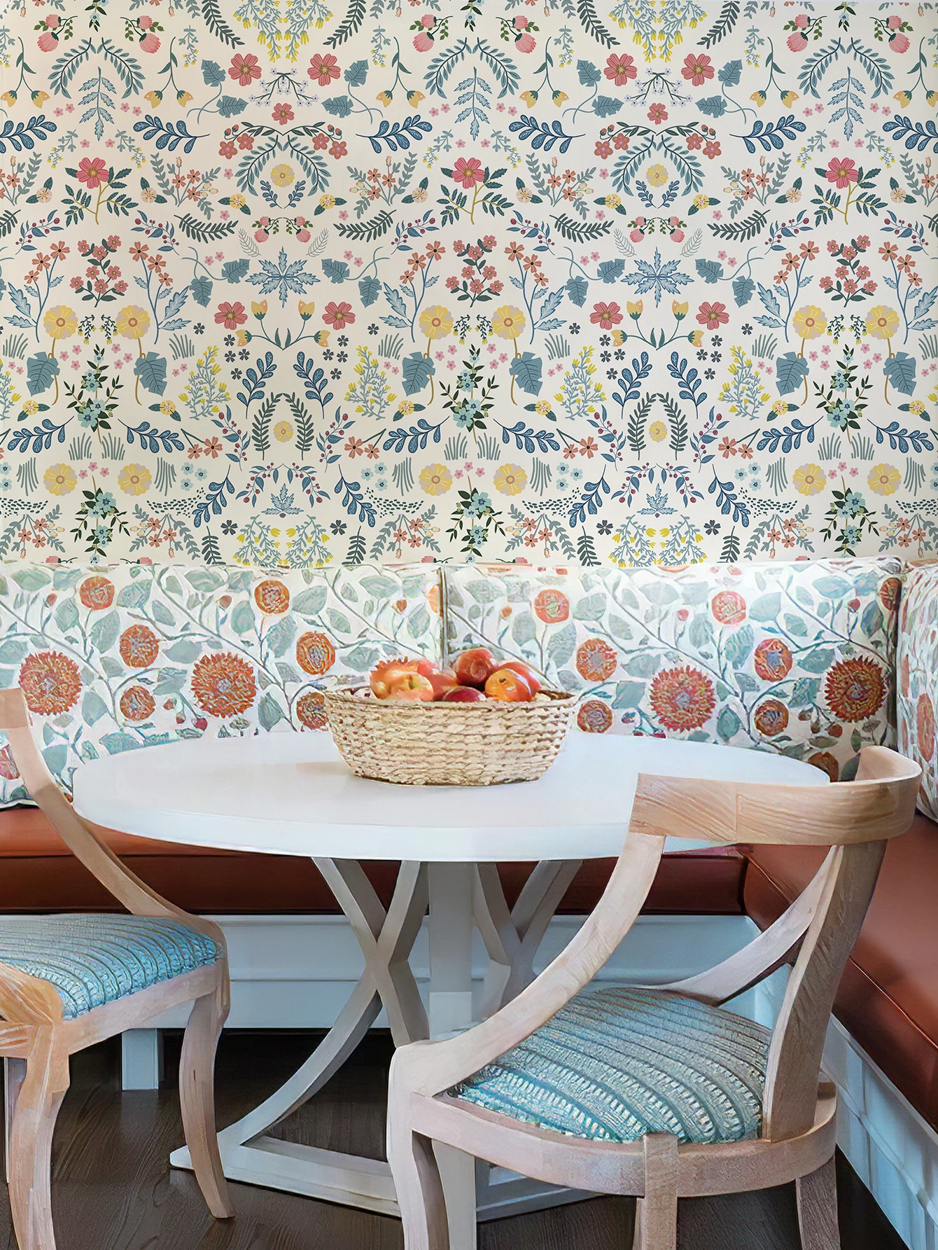 Blue And Pink Crush Floral Wallpaper Self-adhesive Flower  Removable Wallpaper Self Adhesive Botanical Contact Paper for Cabinet