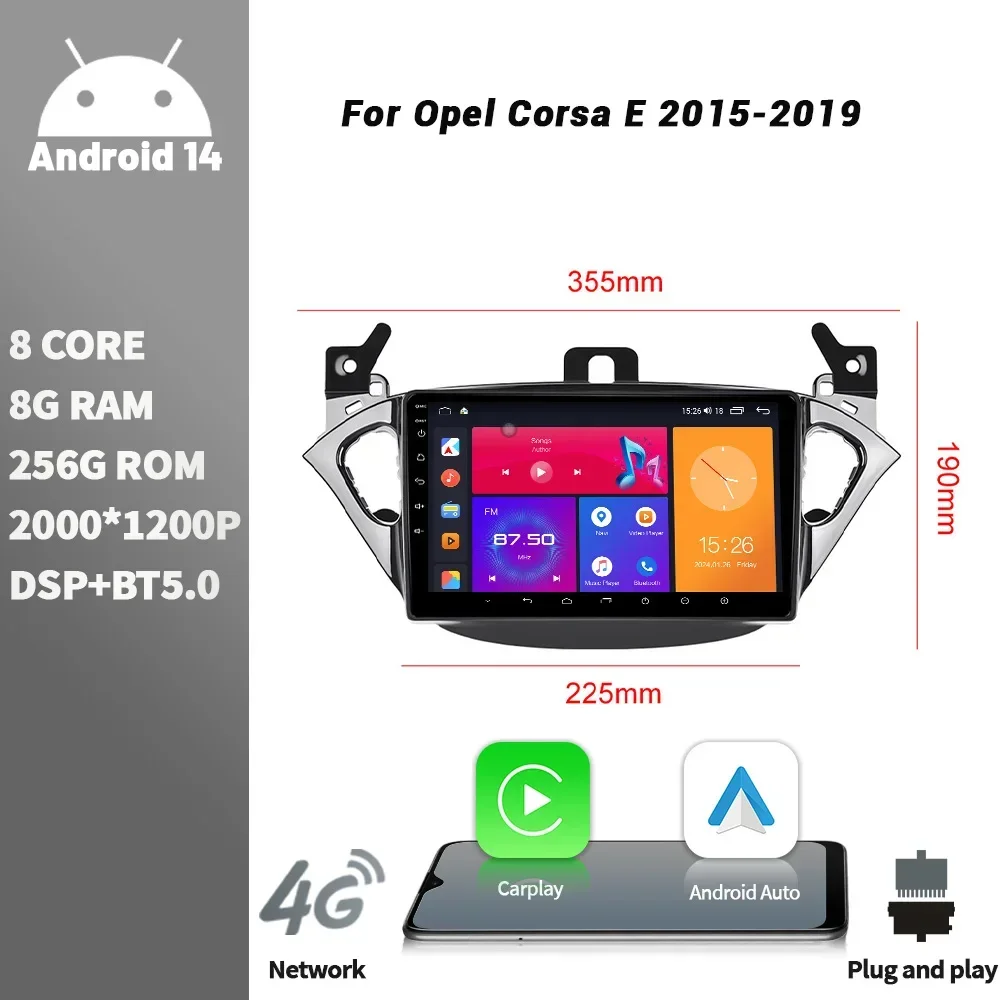 

Android Bluetooth Wireless CarPlay Stereo Touch Screen Car Radio For Opel Corsa E 2015-2019 Multimedia Player 2DIN