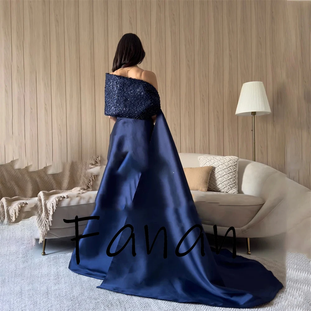 Customized Yipeisha ElegantNavy Blue vA-Line One Shoulder Party Dresses With Sequins Prom Gowns Robe De Soirée Vestido