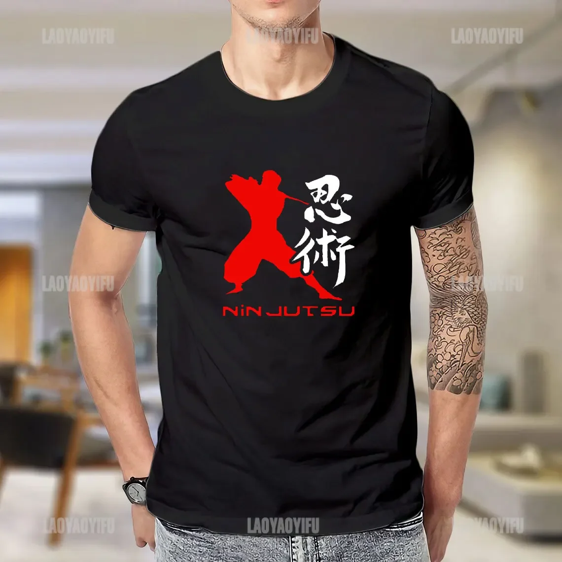 Ninja Japanese Kanji Script Calligraphy Shinobi Ninjutsu T-Shirt Cotton Woman T Shirt Black T Shirt Man Mens Tall T Shirts