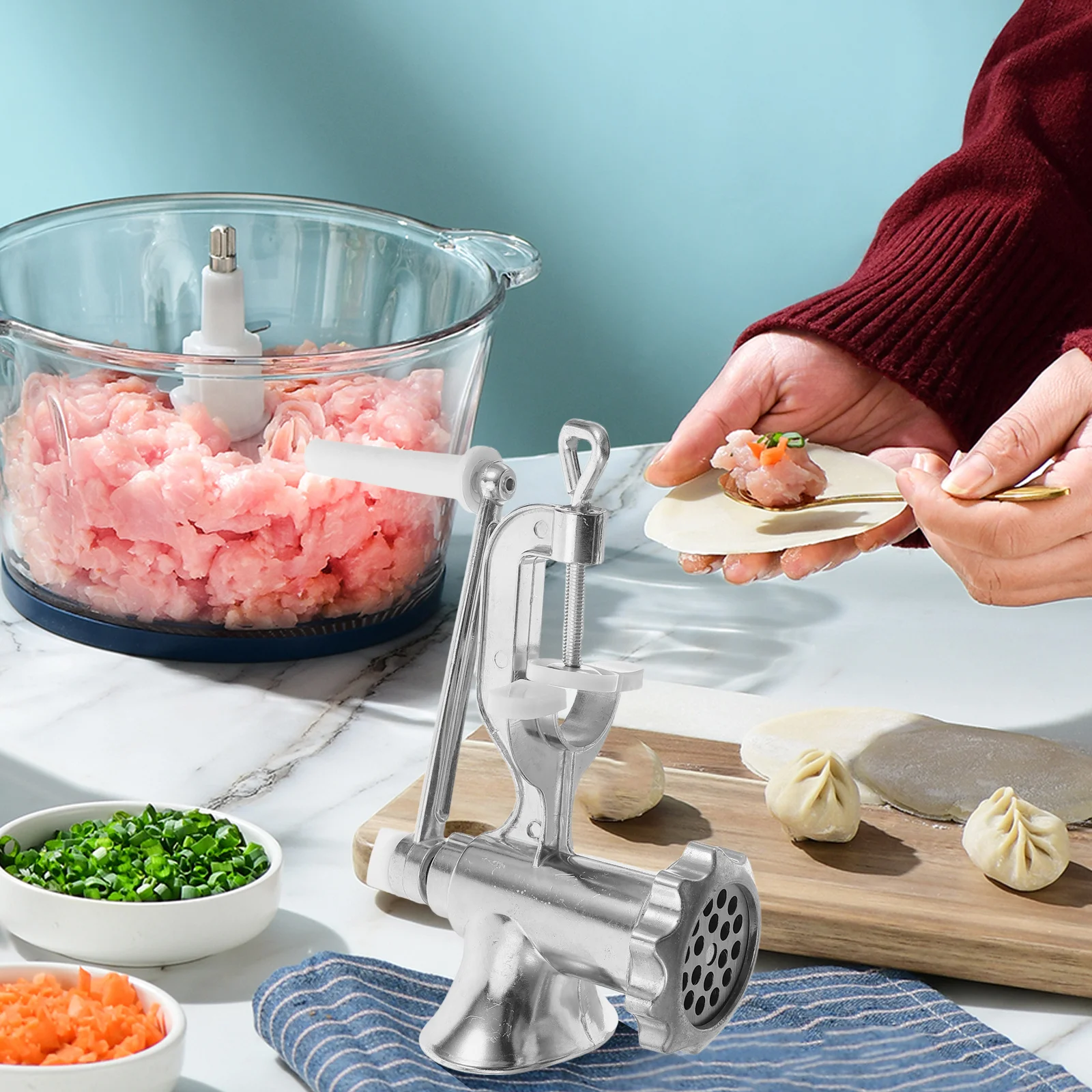 

Manual Meat Mincer Machine Stainless Steel Hand Crank For Sausage Burger Making Kitchen Food Grinder Tool Silver