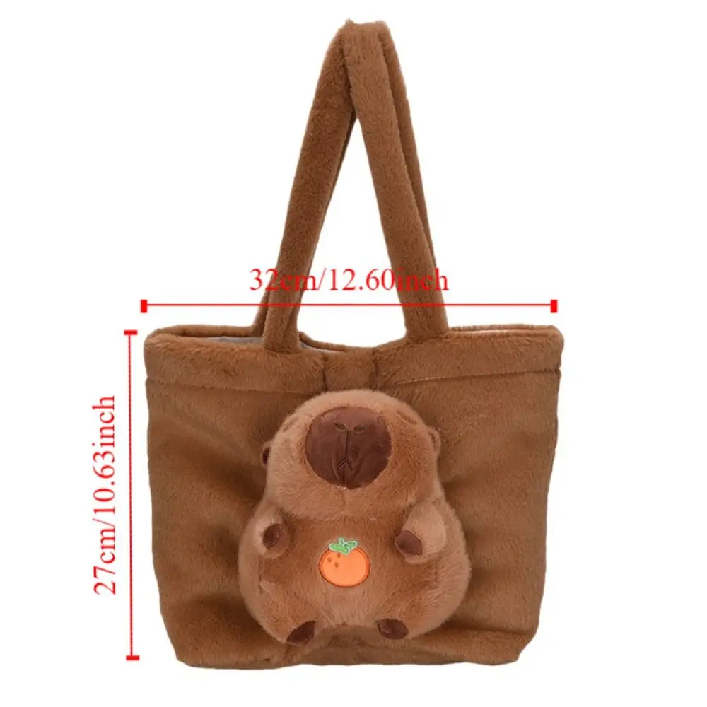 Kawaii Cartoon Capybara Handbag Large Capacity Magnetic Buckle Fluffy Shoulder Bag Korean Style Cute Plush Doll Tote Bag Travel