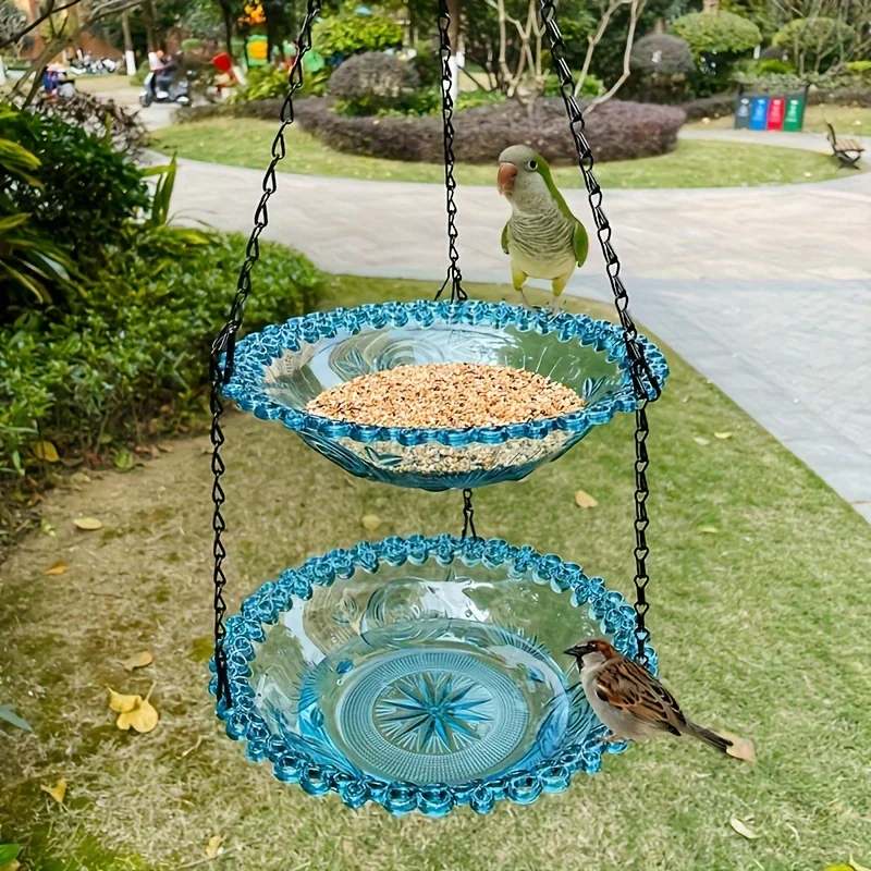 2-layer Bird Feeder, Suspended Bird Bath, Courtyard Decoration, Durable Tray with Chain for Bird Bath, Outdoor Bird Feeding