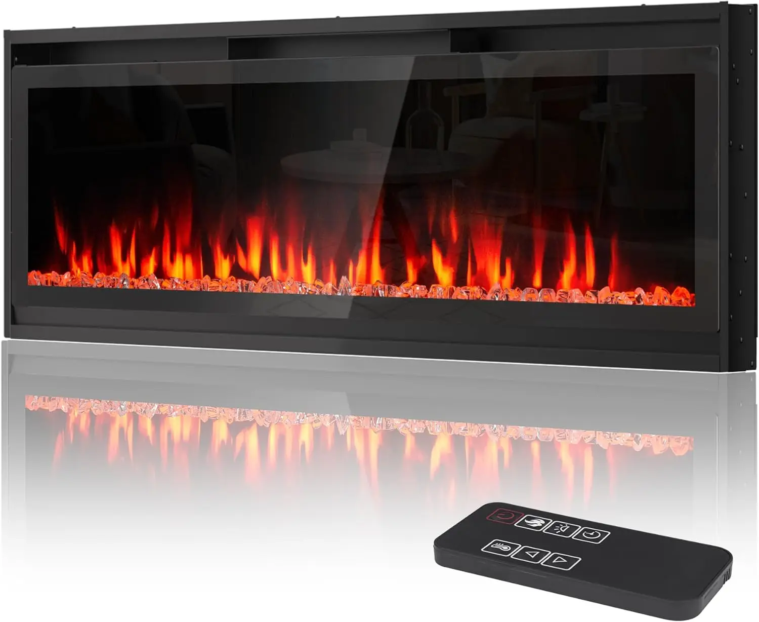 

40" Ultra-Thin Mirrored Electric Fireplace in-Wall Recessed and Wall Mounted Fireplace Heater, Linear Fireplace with Touch Scree