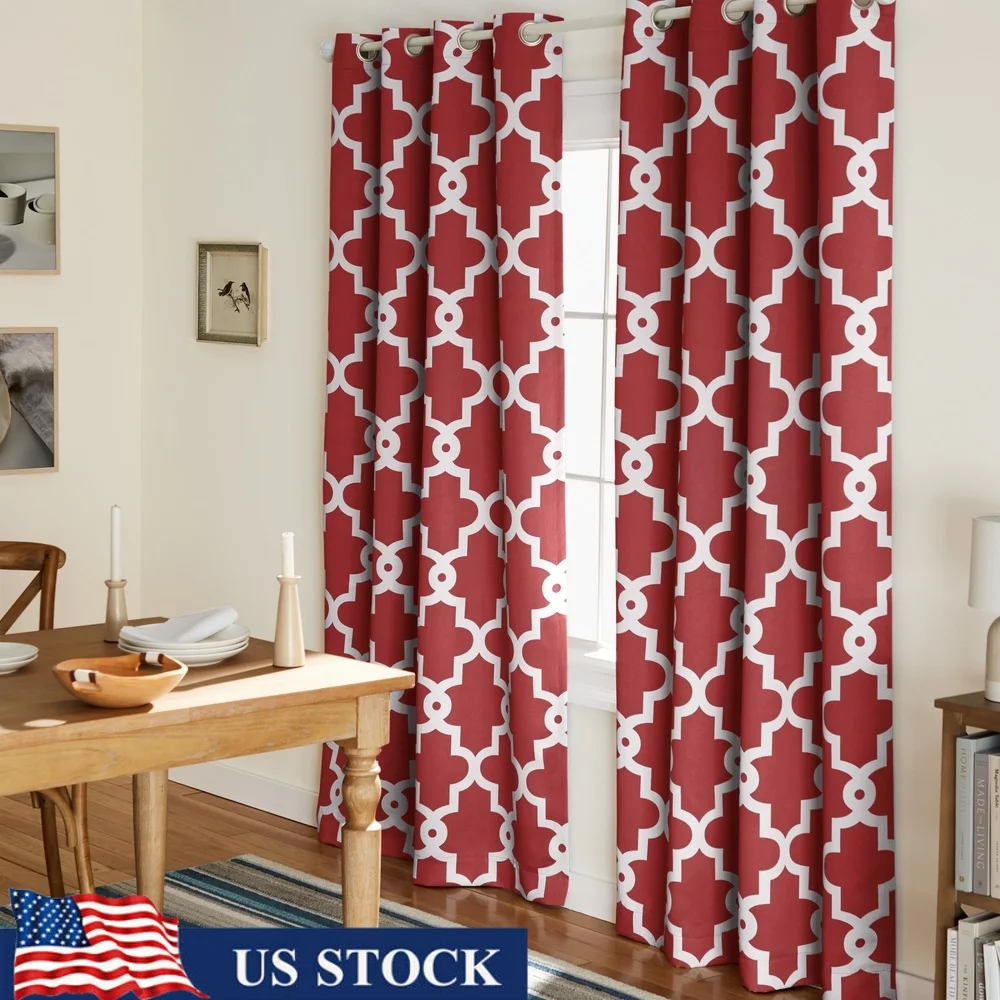 

Ironwork Geo Trellis Room Darkening Blackout Curtains Energy Efficient Grommet Top Thermal Insulation Indoor 2-Pack 52x96 Inches