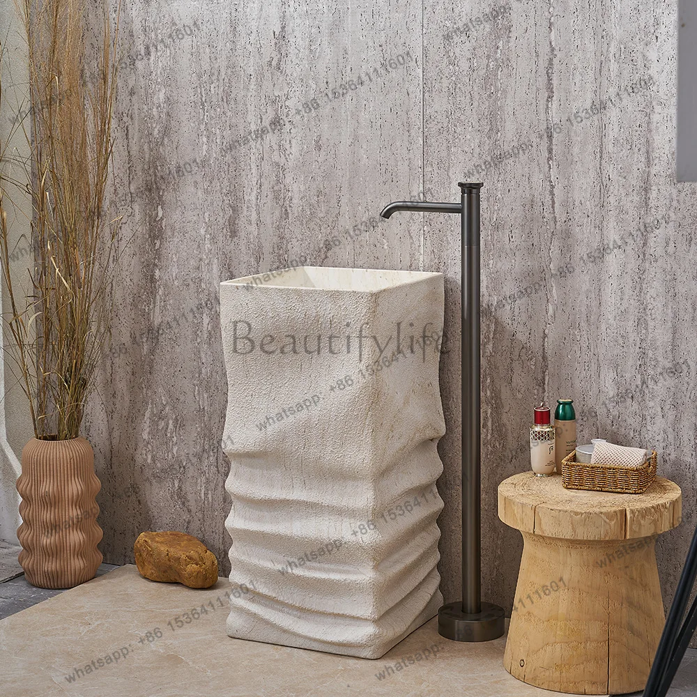 Japanese wabi-sandy wind designer pillar basin, art floor-to-ceiling integrated wash basin