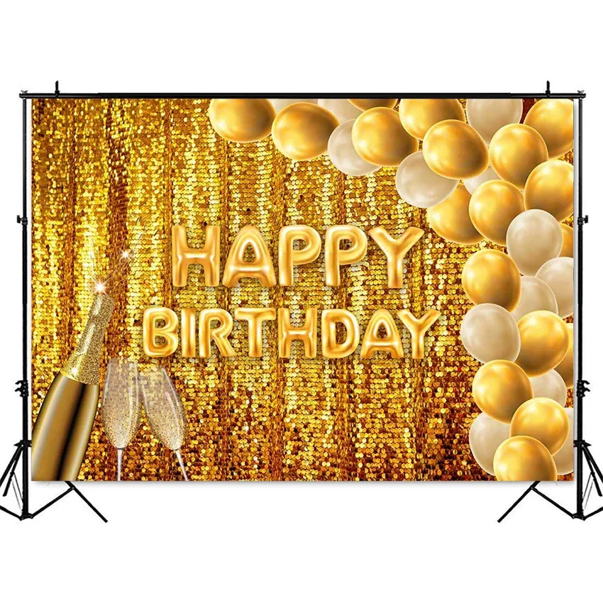 الذهب عيد ميلاد خلفية بريق Curtraint عيد ميلاد سعيد بالونات حفلة الكبار موضوع المرأة عيد ميلاد صور خلفية استوديو الدعامة