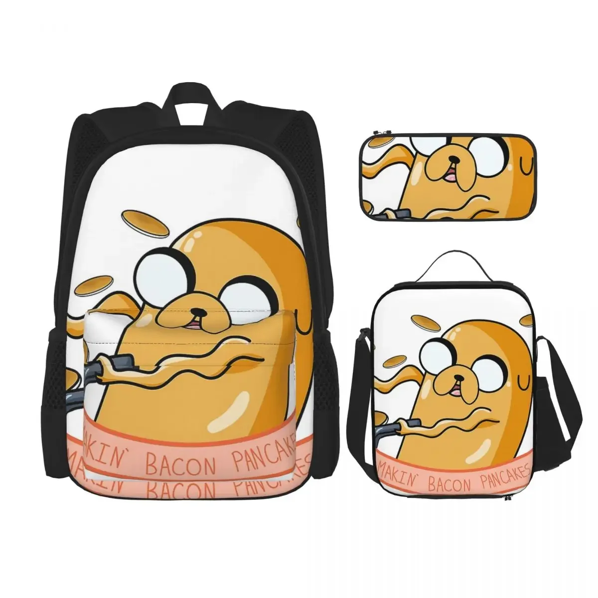 

Jake Baking Bacon Pancakes Backpacks Boys Girls Bookbag Children School Bags Kids Rucksack Lunch Bag Pen Bag Three-Piece Set