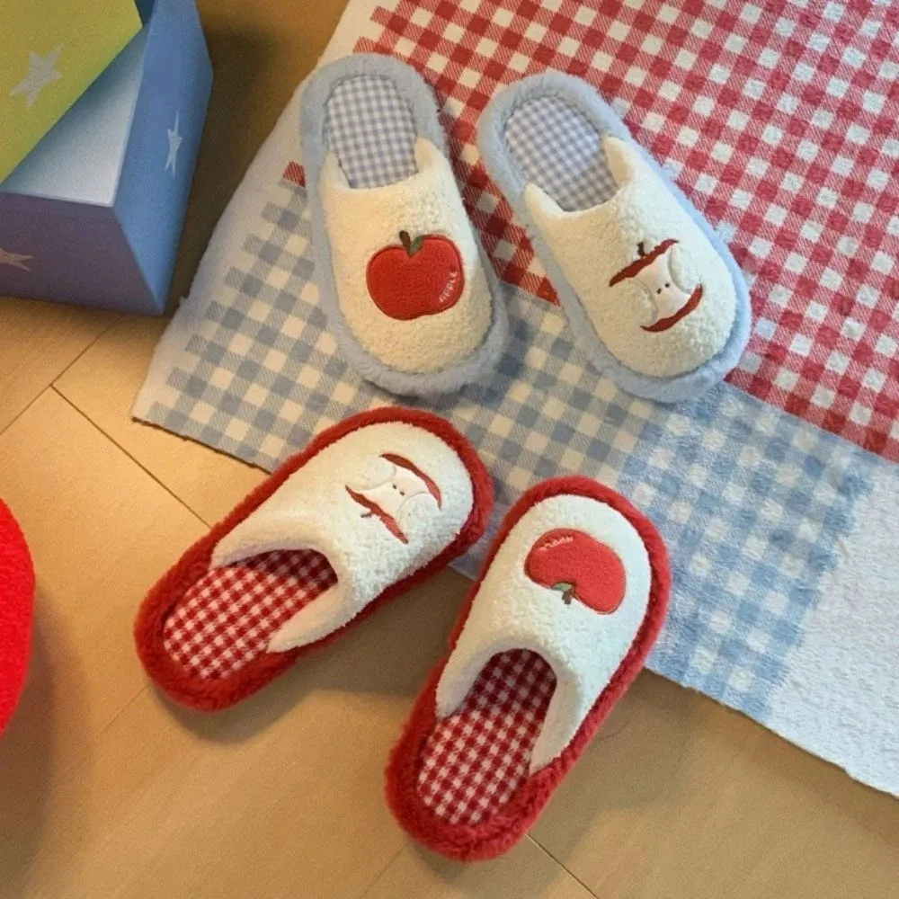 موضة شبكة شريط لطيف نعال قماش نعل سميك عدم الانزلاق الفاكهة نعال قماش عادية لينة الشتاء الشرائح النساء المنزل