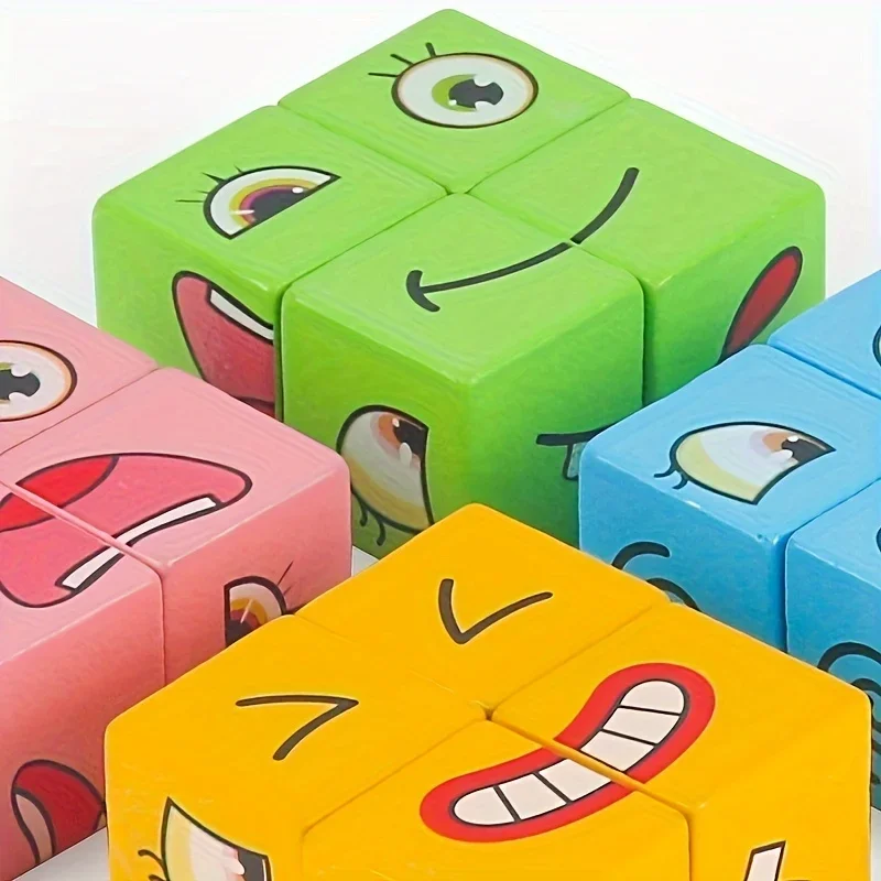 1 Set Montessori, Emotional Expression Block Toys, Exercise Concentration, Wooden Parent-Child Interactive Educational Toys