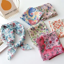 Foulard bandana en coton pour femmes, petit hijab, imprimé floral, mouchoir pour cheveux, carré 55cm, bandes de sauna