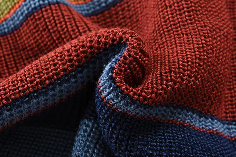 Herren Schalkragen Strickjacke Herbst Winter Farbblock Gestreifter Pullover Vintage Knopfleiste Lässige Lose Oberbekleidung Für M – Detail 8