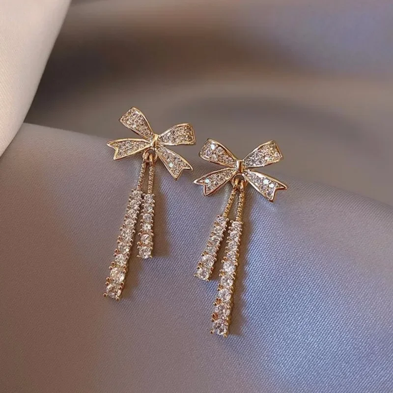 Korean New Design Fashion Jewelry  Gold plated Copper Set Zircon Butterfly Tassel Earrings Luxury Women's Party