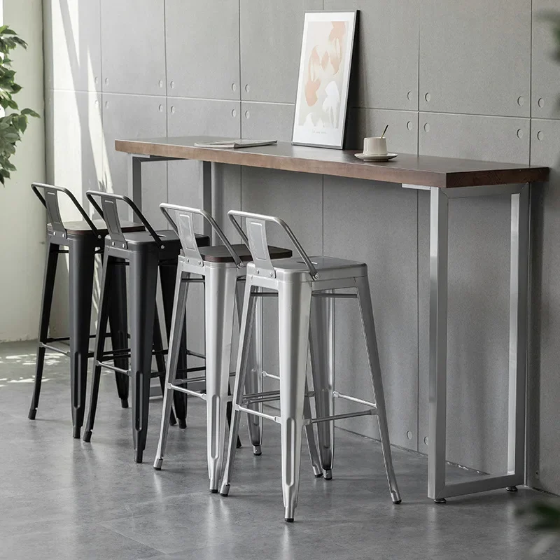 Industrial High Stool, Iron Dining Chair, Optional Backrest, Stackable Chair, Restaurant Waiting Chair