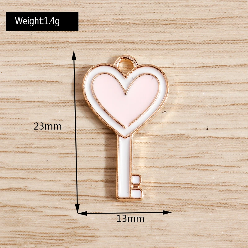 10pcs 13x23mm Cute Enamel Love Heart Key Charms Pendants for Jewelry Making Necklace Earrings Bracelets DIY Crafts Accessories