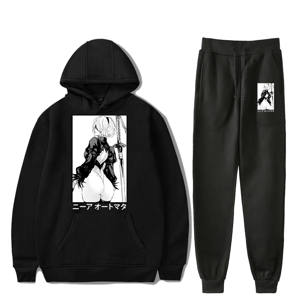 Nier 2B Gaming Waifu Anime Vintage 90s PULLOVER Fashion Merch Hoodies Set Men Women Hoodies Pants Two-Piece Pullover Sports