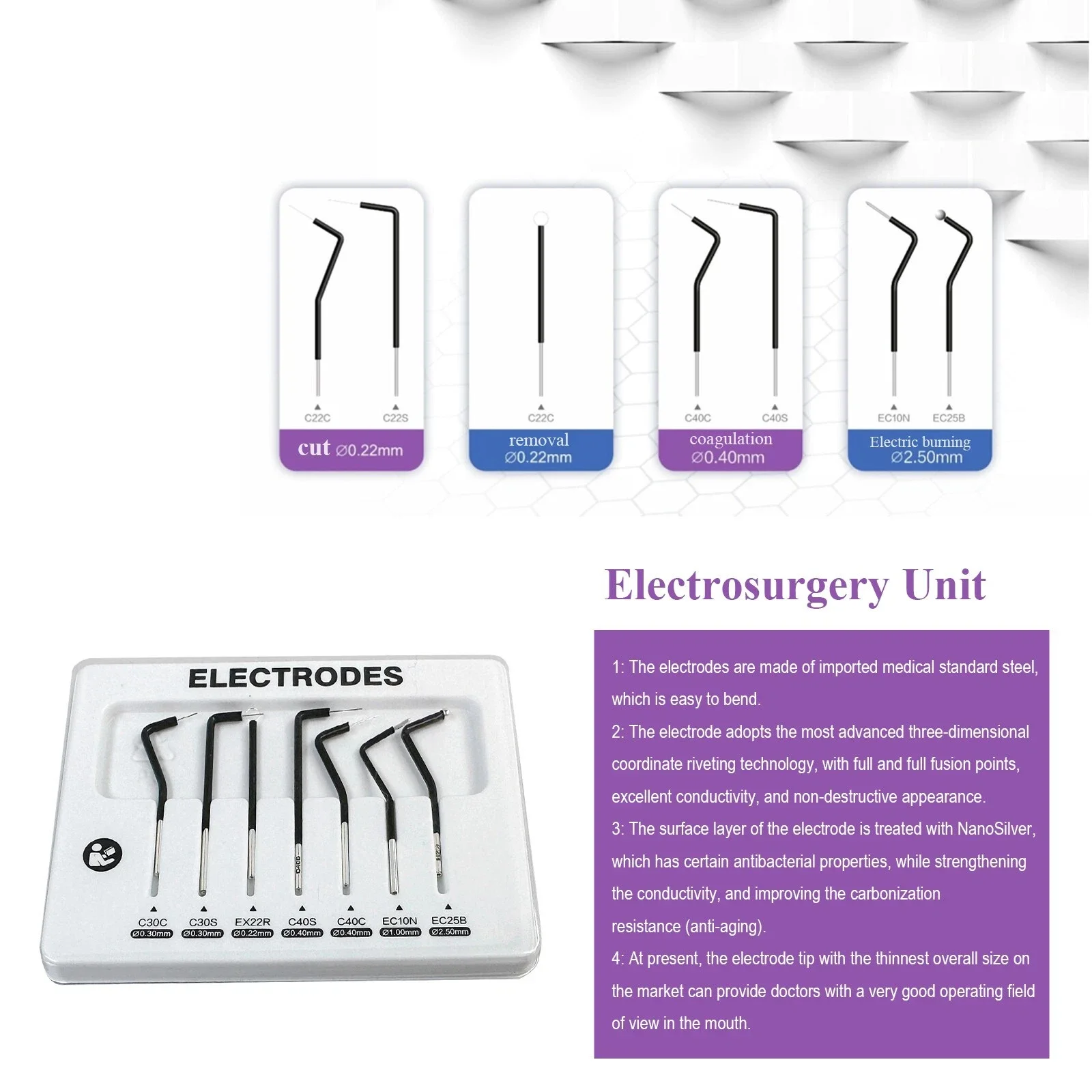 7PCS Dental Electrodes Reusable Tips Stainless Steel for Electrosurgery Unit
