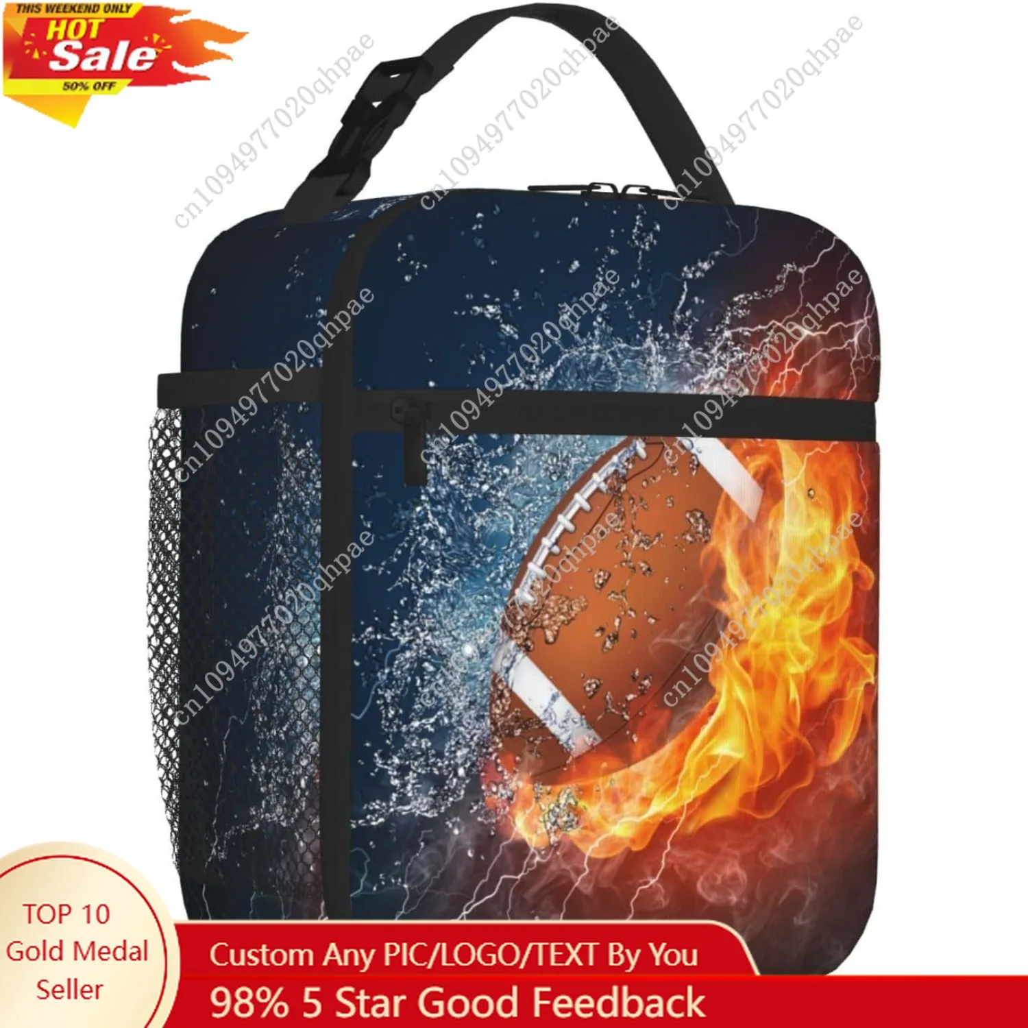 

Sports-themed Football Lunch Box for Kids Teens Adults Boys Men, Insulated Leakproof Waterproof Reusable Lunch Bags with Water B