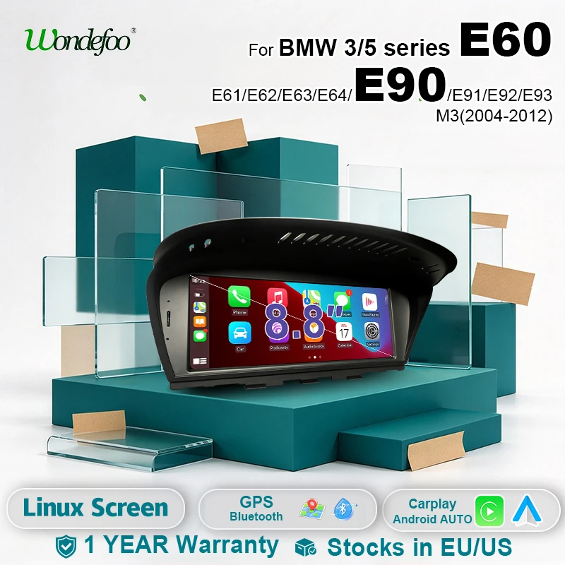 Schermo multimediale per autoradio con CarPlay wireless e Android Auto, sistema operativo Linux, per BMW Serie 5 e 3 (E60, E61, E62, E63, E90, E91, E92, E93, M3), GPS.