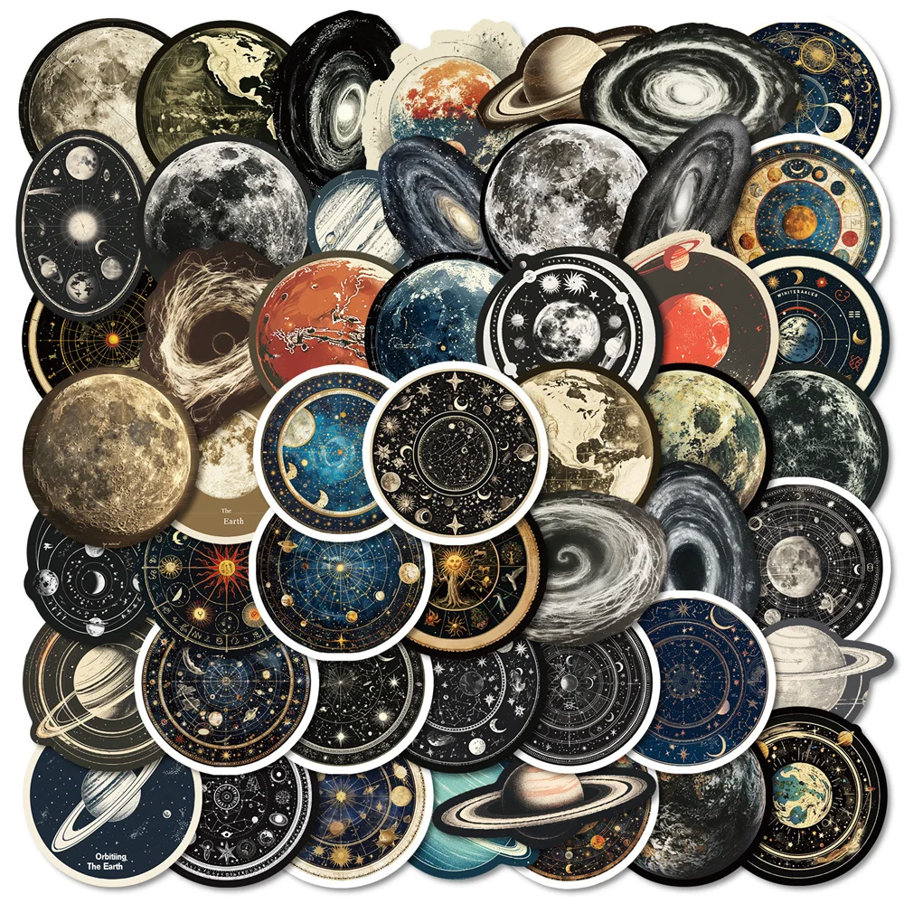 

50 PCS Of Astronomy Galaxies Thousands Of Miles Retro Style Universe Knowledge Creative Stickers Waterproof Decorative Scrapbook