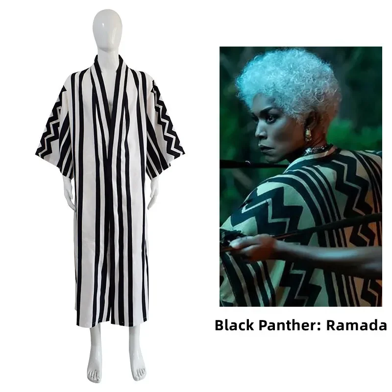 Movie Black Panther：Wakanda Forever Ramada Black White Stripe Cloak Trench Unisex Adult Kids Cosplay Costume Halloween