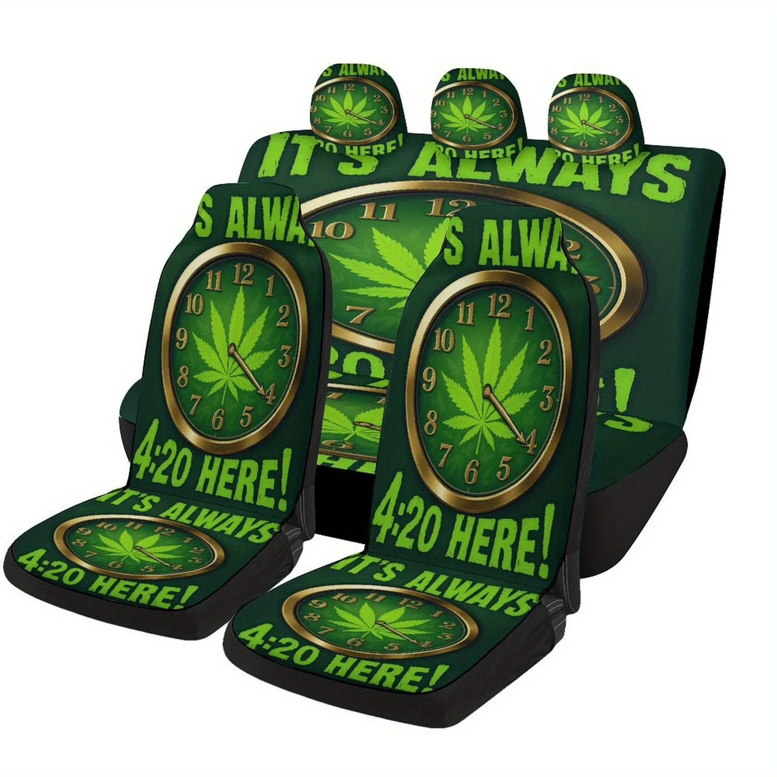 

Cannabis Clock Time Designed Car Seat Cover Set For Most Cars, Trendy Novelty High-quality Car Seat Protector Covers Full Set, U