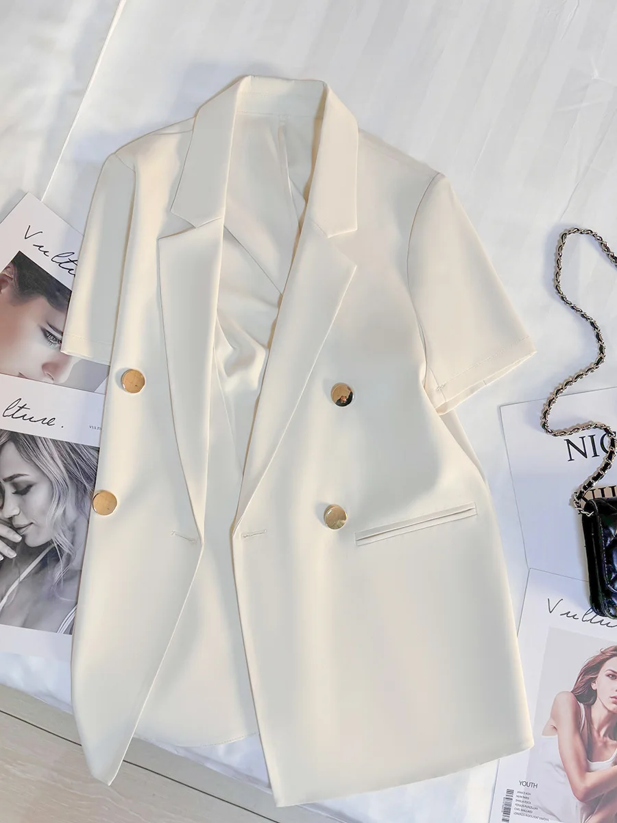 블레이저 여성용 루즈핏 오버사이즈 옐로우 블랙 코튼 패브릭 코트 신상 봄 여름 2025 올 슈트 한국 스타일 스트리트웨어