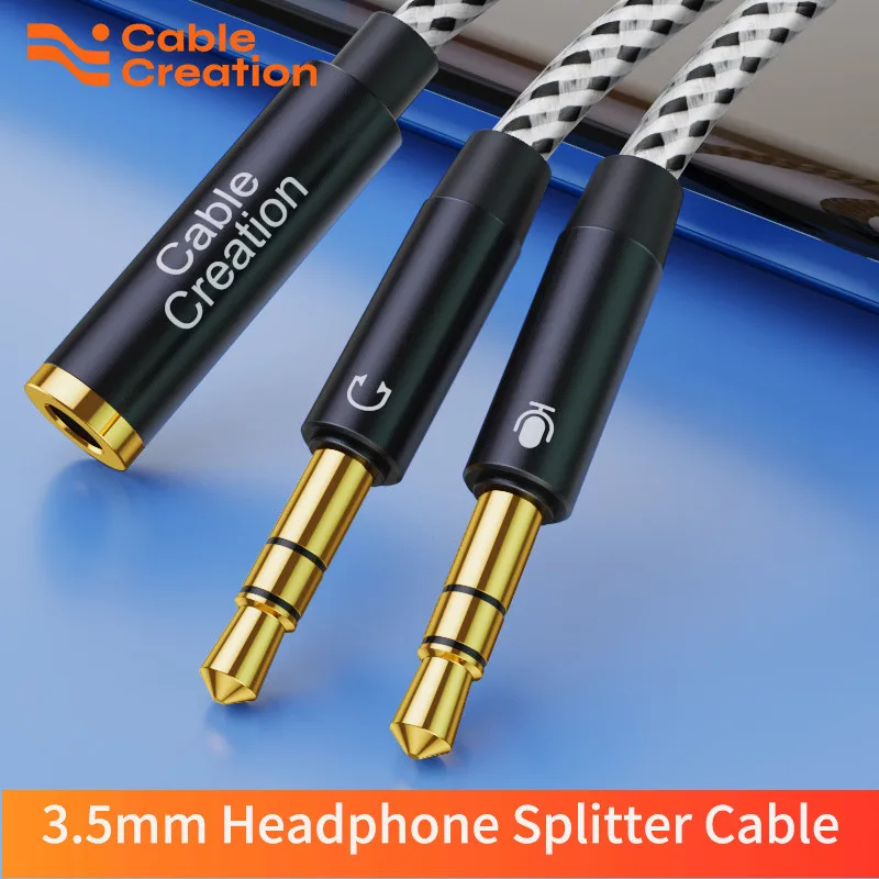 

CableCreation Headphone Splitter for Computer Female to 2 Dual 3.5mm Male Mic Aux audio Extension Y Splitter Cable Adapter PC