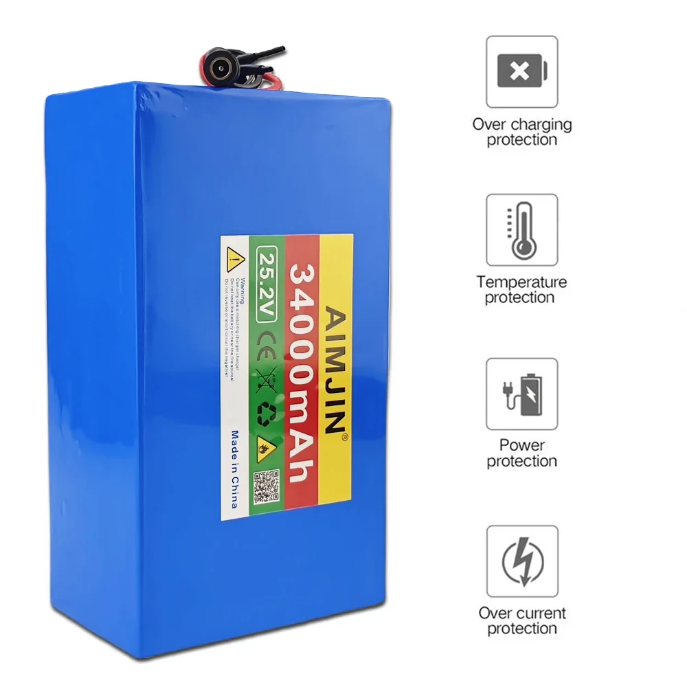 6S10P 25.2V 34000mAh 18650 lithium-ion rechargeable battery pack with BMS for scooters+25.2V 2A charger