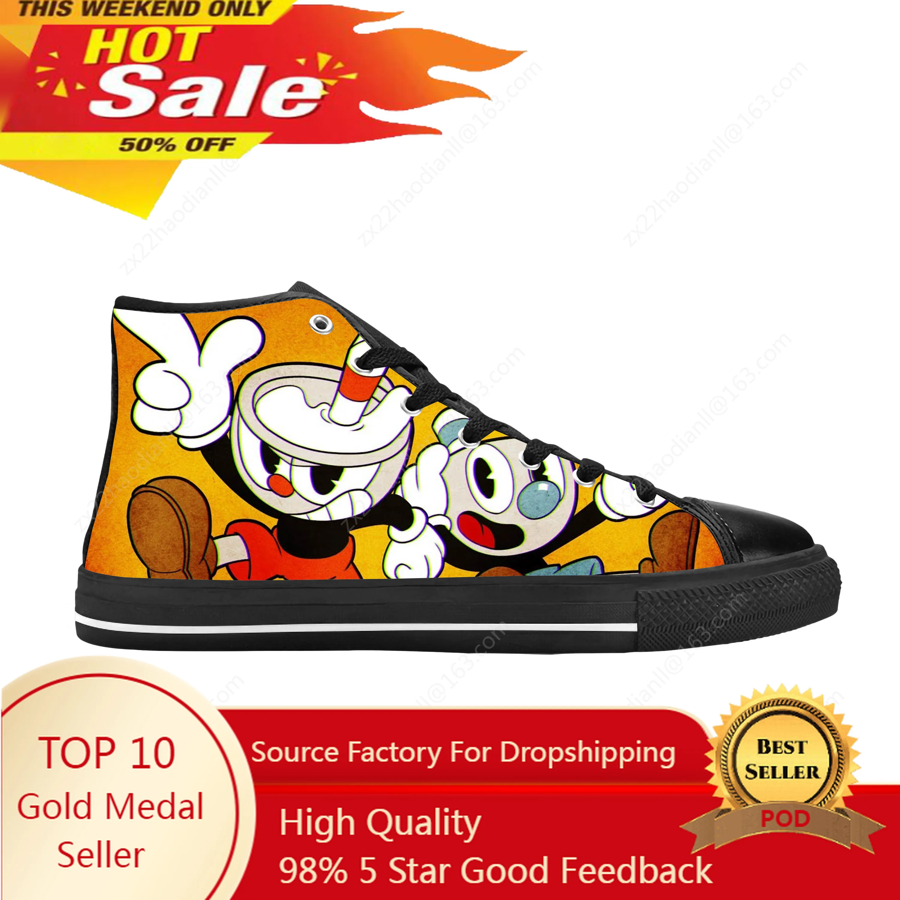 Hot Cupheads Mugmans Cup Anime Cartoon Game Manga Casual Cloth Shoes High Top Comfortable Breathable 3D Print Men Women Sneakers