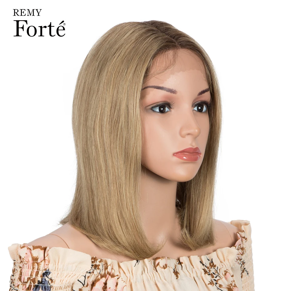 Perruque Bob Brésilienne Naturelle Remy, Cheveux Courts, Lisses, Couleur Ombré, Or, Blond, Rouge, Rose, T-Part Lace, pour Femme