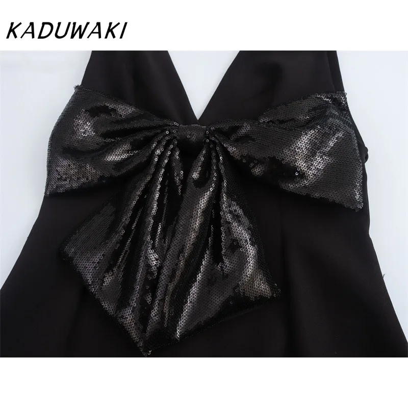 KADUWAKI Big Bow Women Short Dress Sexy Sleeveless Backless Zippers Female Mini Dresses Spring Party Evening Lady Cocktail Robe