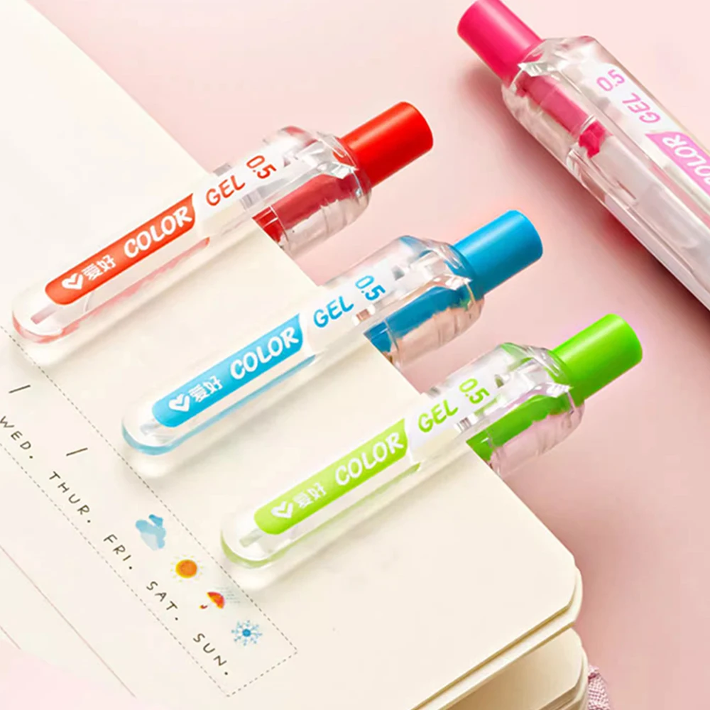 Aihao Color Gel Pen Set 0.5mm Juice Pen Writing Smooth Student Push Type Hand Account Graffiti GP260 Cute School Stationery