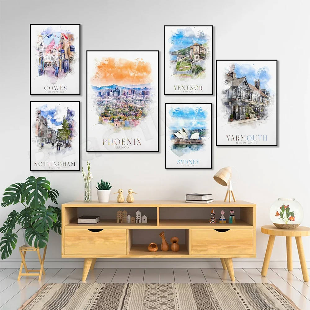 Australia, Edinburgh, Denver CO print, Phoenix AZ, Yarmouth, Isle of Skye, Cowes print, Isle of Wight watercolor travel poster