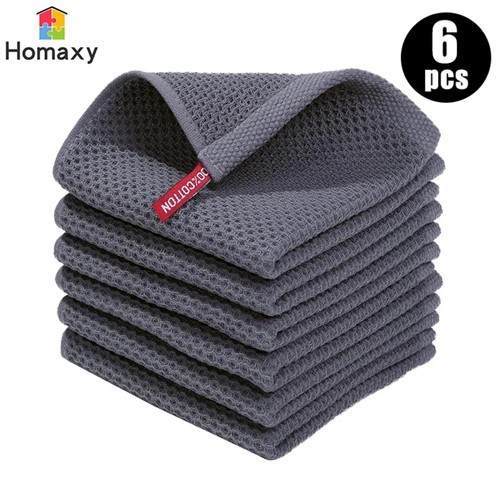 Homaxy 4/6Pcs Cotton Kitchen Towels Ultra Soft Dishcloth Magic Cleaning Cloth Absorbent Cleaning Towel Thickened Wipe Wash Towel