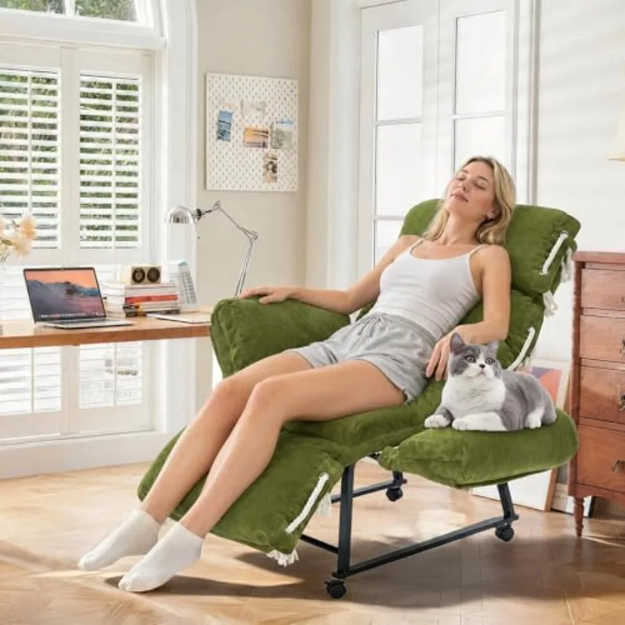 180 Lay-Flat Reclining Rotating Office Chair with Adjustable Footrest, Infinite Lock Mechanism, Thick Tufted Plush Cloud Velvet
