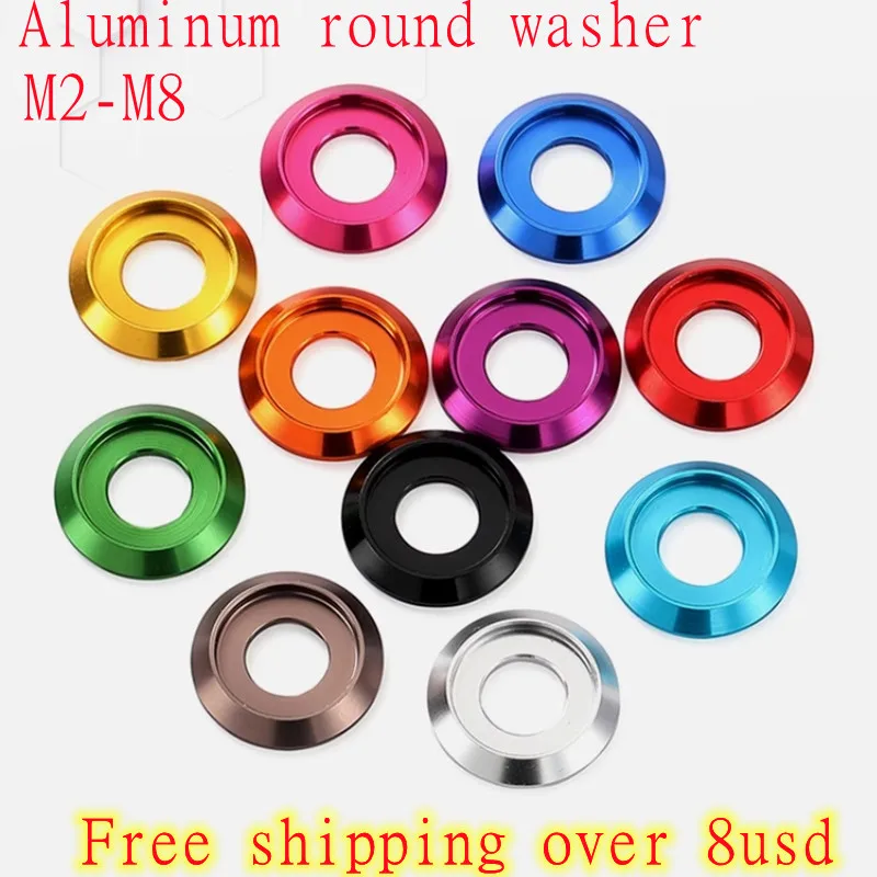 20pcs  Button Aluminum  round washer M2 M2.5 M3 M4 M5 M6 M8 colourful Aluminum cup head washer for button head screw bolts