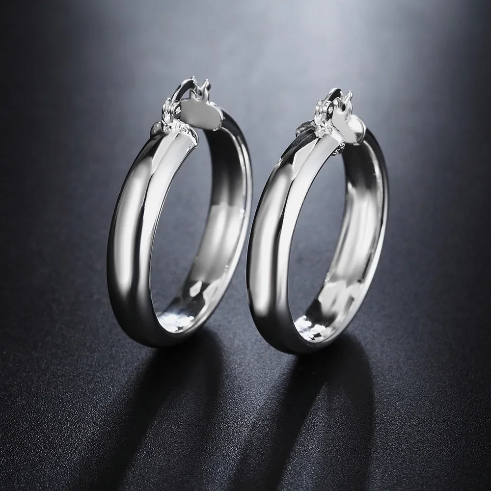 

Hot fashion party wedding Jewelry 925 Sterling Silver 4CM Smooth Big Circle hoop Earrings for Elegant Women Christmas Gifts