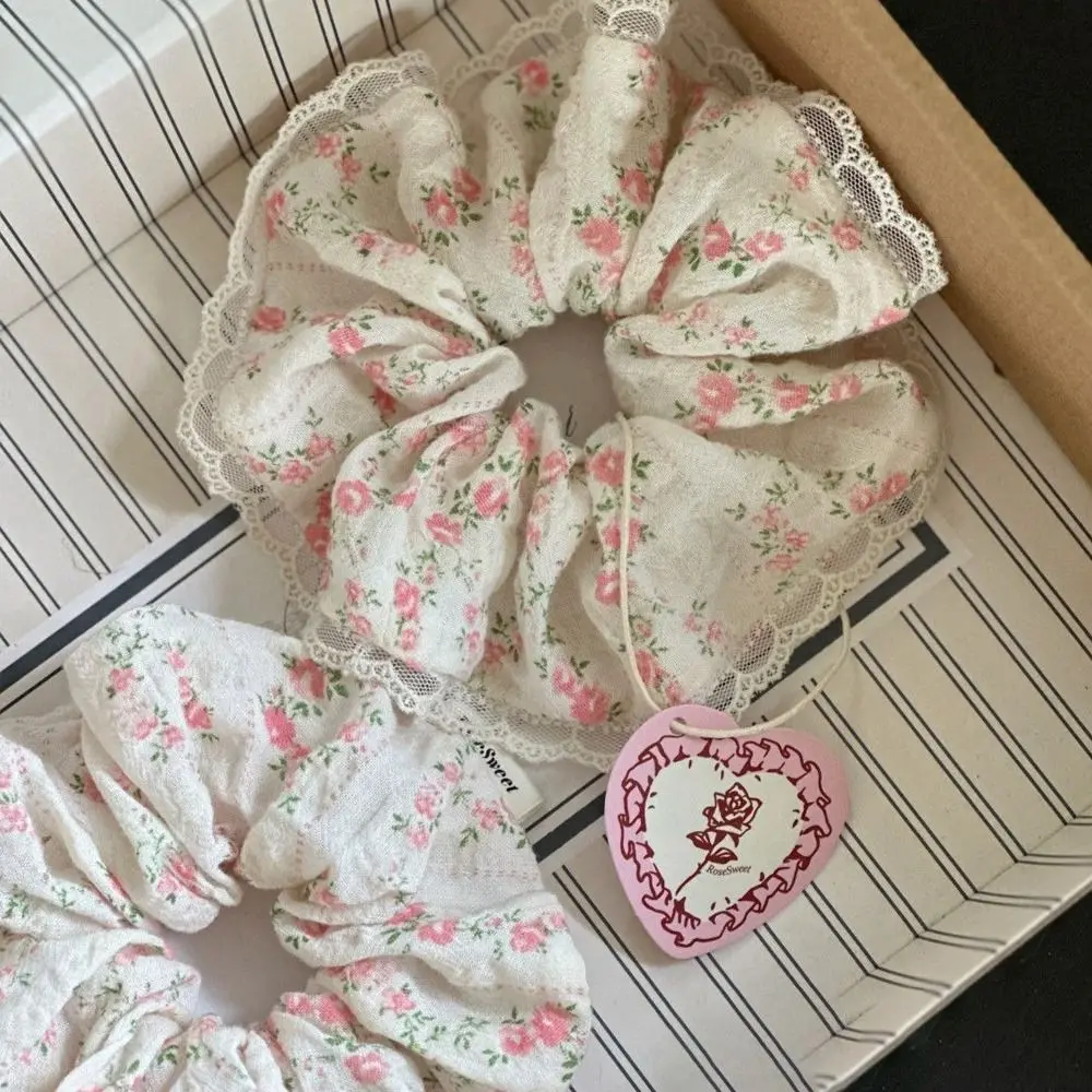 أربطة شعر مرنة صغيرة مطبوعة بالأزهار للفتيات ، أربطة دانتيل ، أغطية رأس قطنية ، إكسسوارات جميلة ، لطيفة