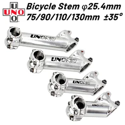 UNO Bike Stem 35 degree Bicycle Handlebar Stem UNO Mtb Stem Roed Bike Stem Silver 25.4 75/90/110/130mm Bicycle Accessories