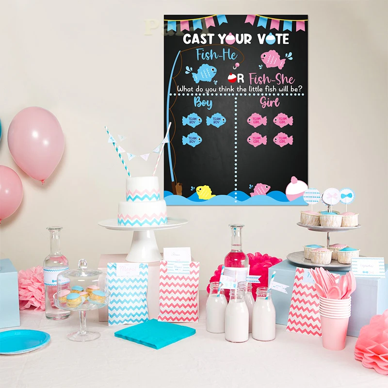 Gone Fishing Gender Reveal Poster Party Game Guess Infant Gender Indoor Vote Toy Baby Shower Decor Interactive Games with Guests