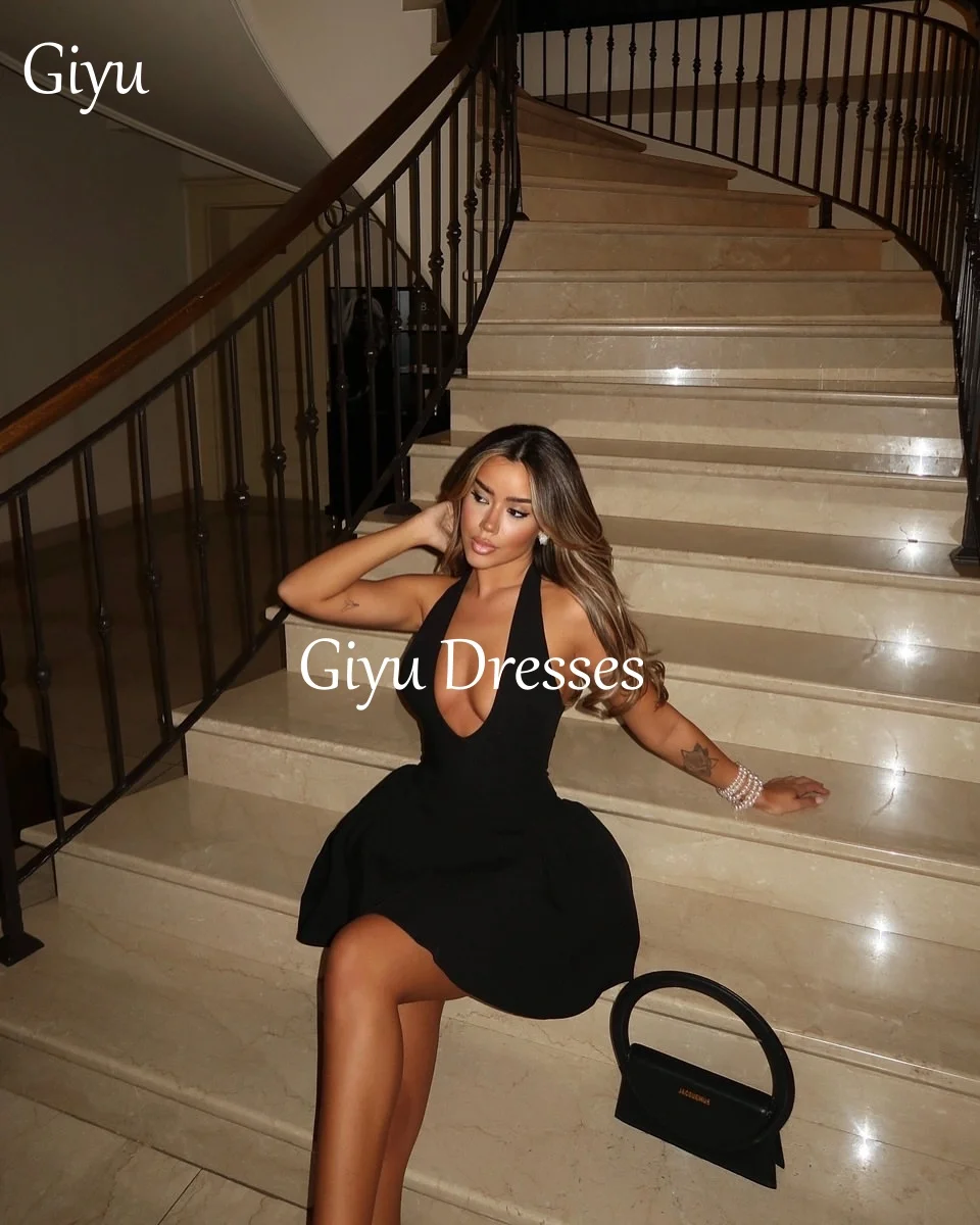 Giyu Sexy Black Prom Dresses Deep V Shoulder Back Zip Mini Short Women's Dresses Formal Occasion Dresses Customized