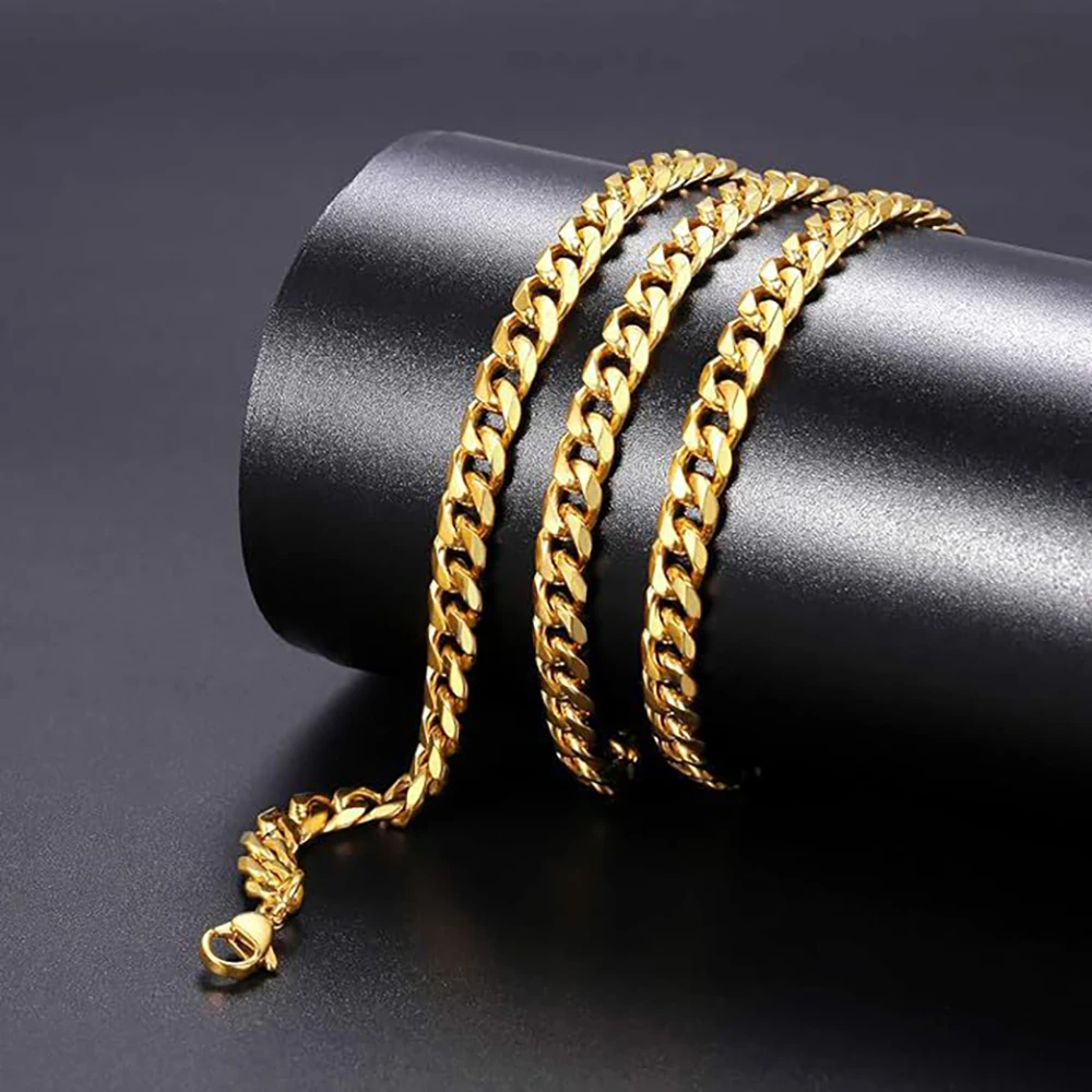 3,5-7 mm Edelstahl-Halsketten für Herren, Punk-Goldfarben, kubanische Gliederkette, Damen-Hip-Hop-Modeschmuck, Accessoires, 45-70 cm – Detail 5