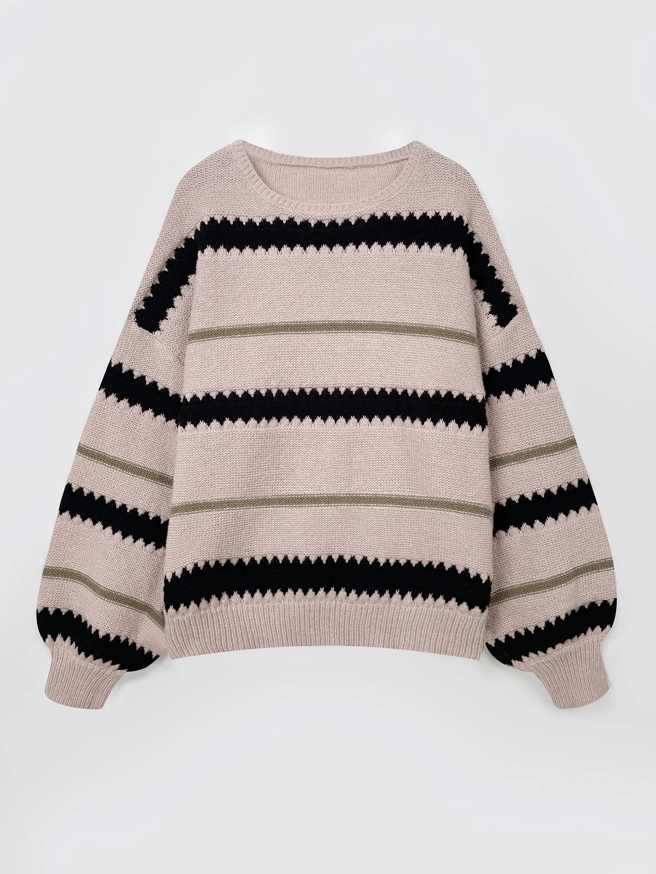 women\'s patchwork metal striped sweater jumper OL commuter loose sweater for women