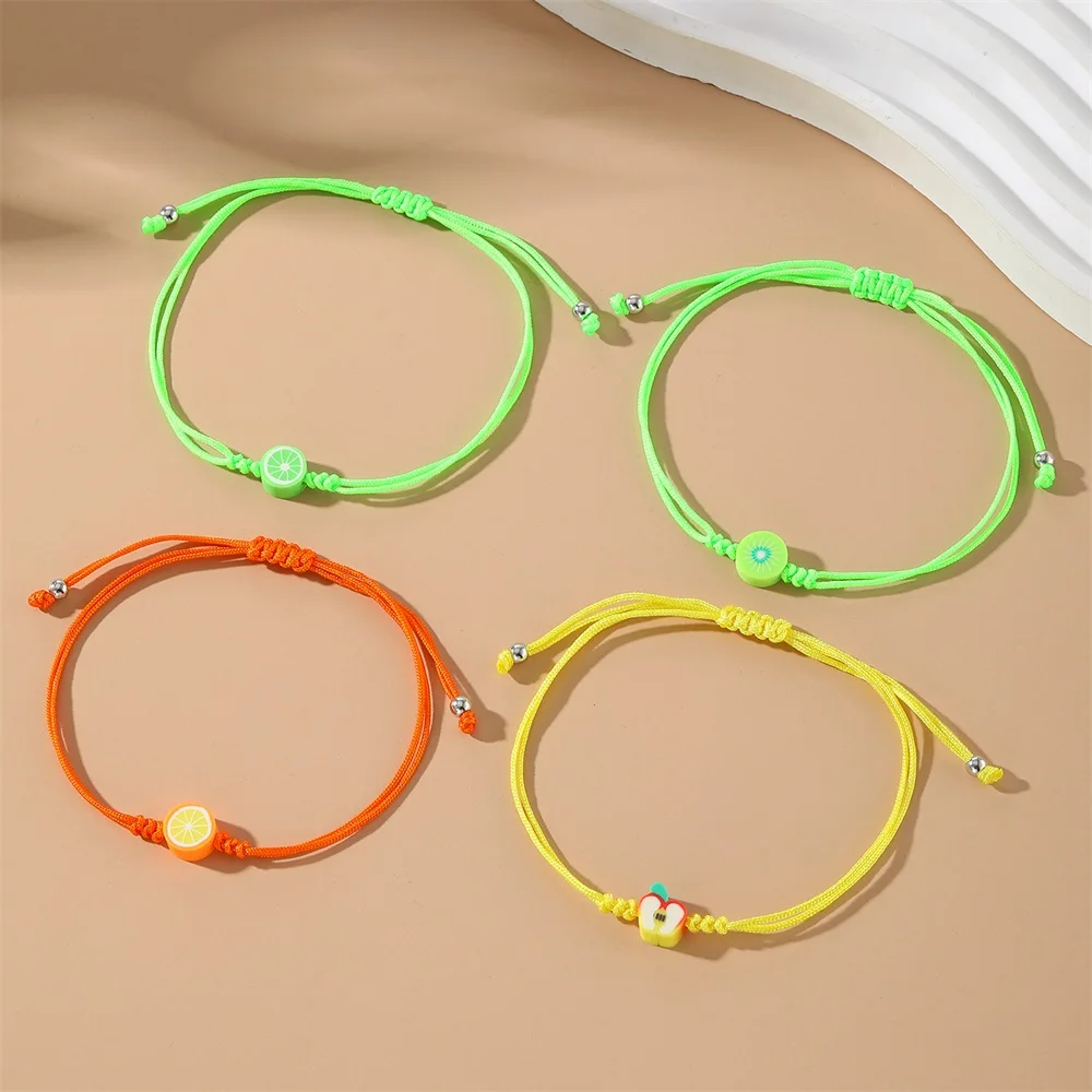 EN Fashion Handmade Fruit Apple Orange Pendant Bracelet For Women Charm Sweet Colorful Braided Bracelets & Bangle Jewelry