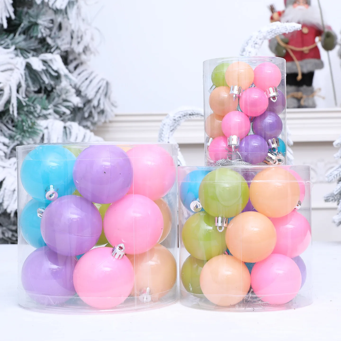 

15/20Pcs New Cross border Christmas Decorations 3/5/6CM Plastic Macaron Color Christmas Ball Christmas Tree Pendant