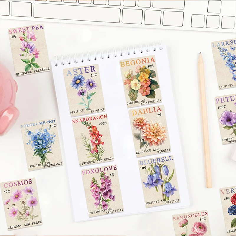 50PCS Vintage Flower Postage Stamp Graffiti Stickers Aesthetic Botanical Decorative Notebook Guitar Envelope Decals Kid Toy Gift view 4