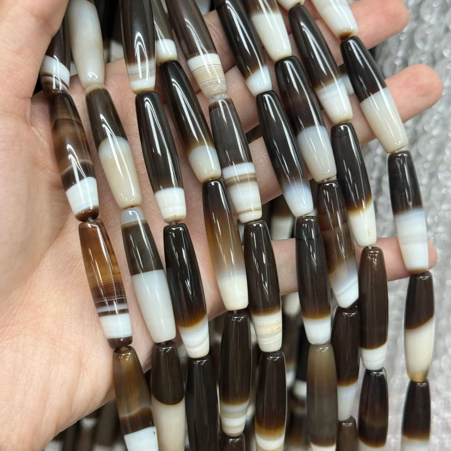 8X34mm Natural Coffee Color Agate Rice Beads White Striped Agate Loose Beads DIY Bracelet Necklace for jewelry making Wholesale