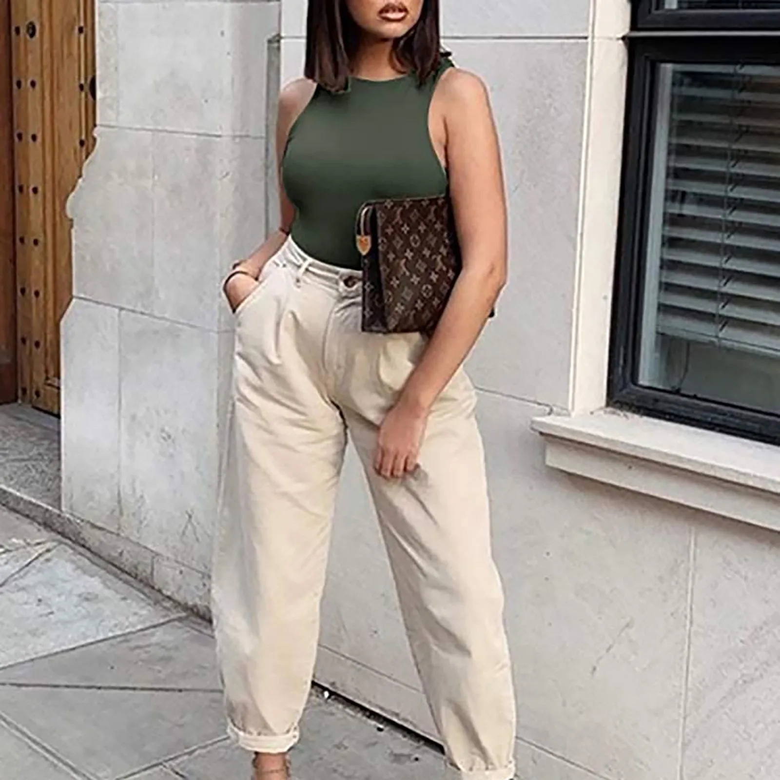 

Hot Women Jumpsuit Sleeveless Bodysuit Sexy Jumpsuit Sling O-Shaped Neck Chest Outfit Bodycon Solid Color Short Jumpsuit