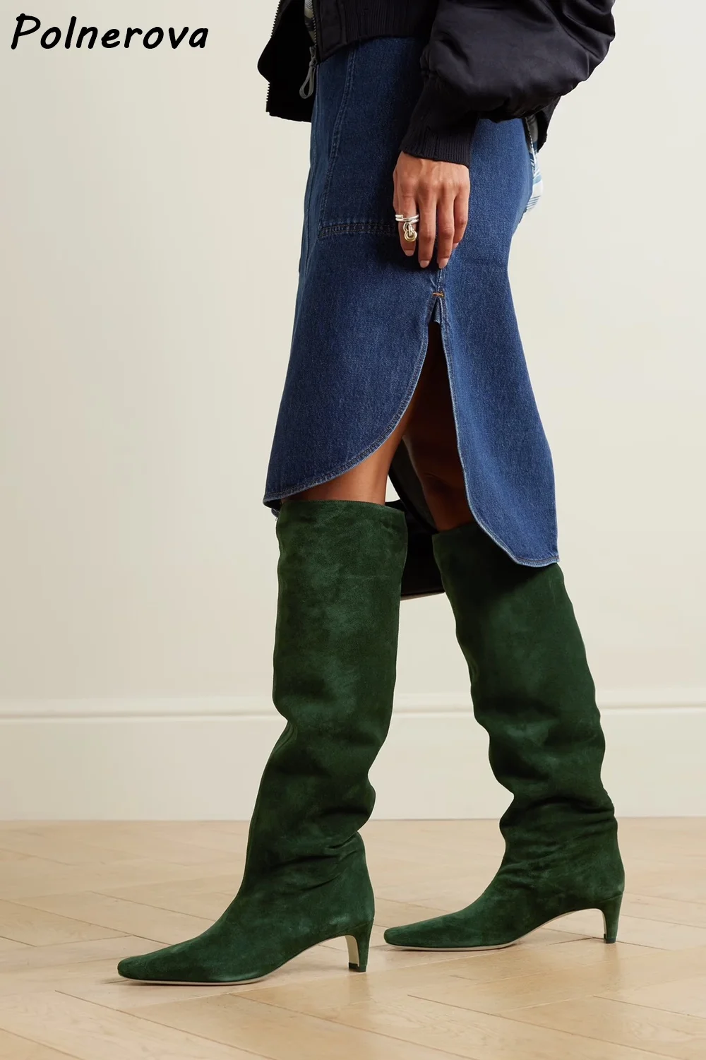 الصلبة ساحة تو حذاء برقبة للركبة الانزلاق على الترفيه هريرة الكعوب مطوي أنيقة البني أحذية المرأة الشتاء حجم كبير أحذية طويلة #3